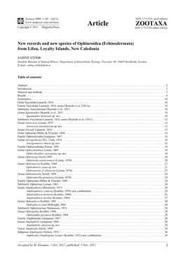 New Records and New Species of Ophiuroidea (Echinodermata) from Lifou, Loyalty Islands, New Caledonia