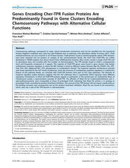 Genes Encoding Cher-TPR Fusion Proteins Are Predominantly Found in Gene Clusters Encoding Chemosensory Pathways with Alternative Cellular Functions