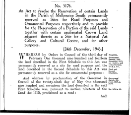 No. 5176. an Act to Revoke the Reservation of Certain Lands in the Parish of Melbourne South Permanently Reserved As Sites for R