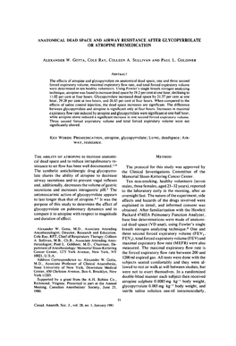 Anatomical Dead Space and Airway Resistance After Glycopyrrolate Or Atropine Premedication