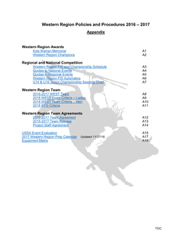 Western Region Policies and Procedures 2016 – 2017 Appendix