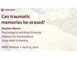 Can Traumatic Memories Be Erased? Stephen Maren Psychological and Brain Sciences Institute for Neuroscience Texas A&M University