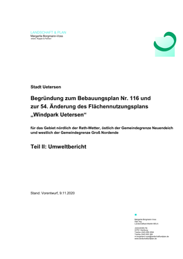 Begründung Zum Bebauungsplan Nr. 116 Und Zur 54. Änderung Des