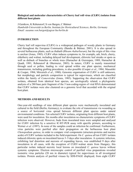 Biological and Molecular Characteristics of Cherry Leaf Roll Virus (CLRV) Isolates from Different Host Plants