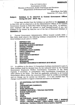 IMMEDIATE F.No.12/7/2015-JCA-2 Government of India Ministry Of