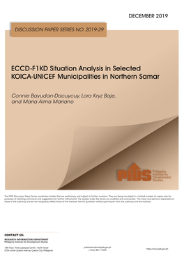 ECCD-F1KD Situation Analysis in Selected KOICA-UNICEF Municipalities in Northern Samar