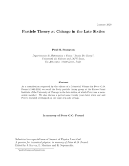 Particle Theory at Chicago in the Late Sixties