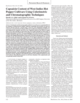 Capsaicin Content of West Indies Hot Pepper Cultivars Using Colorimetric