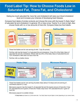 Food Label Tip: Choose Low Saturated Fat Trans Fat and Cholesterol