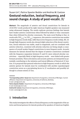 Gestural Reduction, Lexical Frequency, and Sound Change: a Study of Post-Vocalic /L