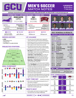 Men's Soccer Grand Canyon Combined Team Statistics (As of Oct 29, 2017) MEN’S Soccerall Games // OVERALL STATS Vs