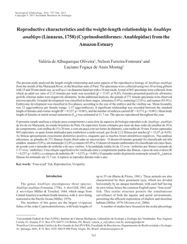 Reproductive Characteristics and the Weight-Length Relationship in Anableps Anableps (Linnaeus, 1758) (Cyprinodontiformes: Anablepidae) from the Amazon Estuary