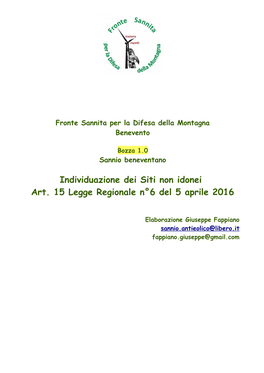 Individuazione Dei Siti Non Idonei Art. 15 Legge Regionale N°6 Del 5 Aprile 2016