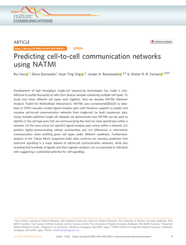 Predicting Cell-To-Cell Communication Networks Using NATMI ✉ Rui Hou 1, Elena Denisenko1, Huan Ting Ong 2, Jordan A