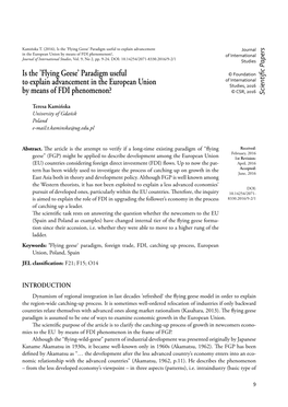 Flying Geese’ Paradigm Useful to Explain Advancement Journal in the European Union by Means of FDI Phenomenon?, of International Journal of International Studies, Vol