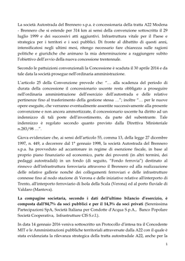 La Società Autostrada Del Brennero S.P.A. È Concessionaria Della Tratta