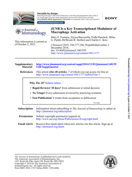 Macrophage Activation JUNB Is a Key Transcriptional Modulator Of