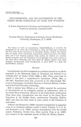 Leucosphenite, and Its Occurrence in the Green River Formation of Utah and Wyoming