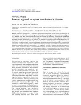 Review Article Roles of Sigma-1 Receptors in Alzheimer's Disease