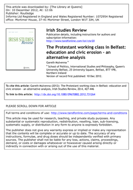 The Protestant Working Class in Belfast: Education and Civic Erosion – An