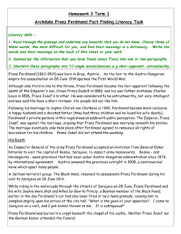 Homework 3 Term 1 Archduke Franz Ferdinand Fact Finding Literacy Task