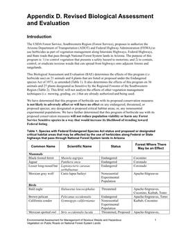 Appendix D. Revised Biological Assessment and Evaluation