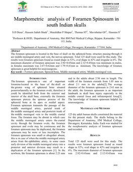 Marphometric Analysis of Foramen Spinosum in South Indian Skulls