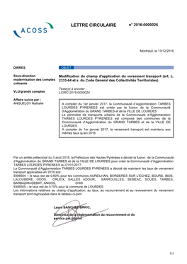 LETTRE CIRCULAIRE N° 2016-0000026