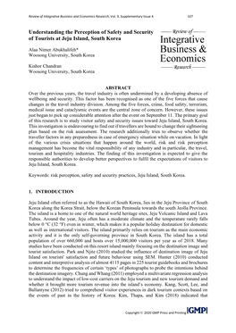 Understanding the Perception of Safety and Security of Tourists at Jeju Island, South Korea