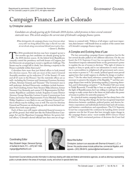 Campaign Finance Law in Colorado by Christopher Jackson