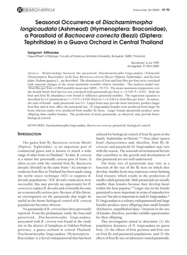 Seasonal Occurrence of Diachasmimorpha Longicaudata (Ashmead) (Hymenoptera: Braconidae), a Parasitoid of Bactrocera Correcta