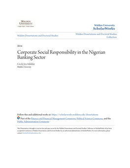 Corporate Social Responsibility in the Nigerian Banking Sector Cecily Joy Adeleke Walden University