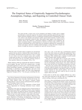 The Empirical Status of Empirically Supported Psychotherapies: Assumptions, Findings, and Reporting in Controlled Clinical Trials