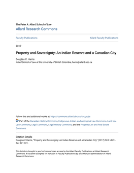 Property and Sovereignty: an Indian Reserve and a Canadian City