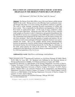 Pollution of a River Basin Impacted by Acid Mine Drainage in the Iberian Pyrite Belt (Sw Spain)1