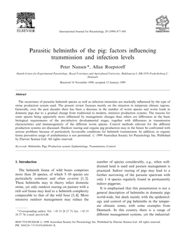 1999 -- Helminths of Pigs: Transmission & Infection Levels