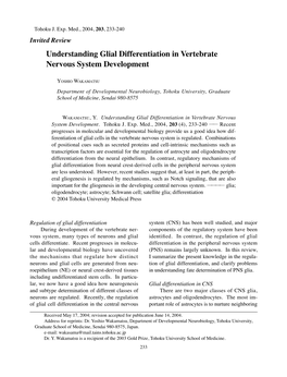 Understanding Glial Differentiation in Vertebrate Nervous System Development