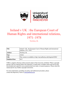 Ireland V UK : the European Court of Human Rights and International Relations, 1971–1978 Newbery, SL