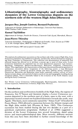 Lithostratigraphy, Biostratigraphy and Sedimentary Dynamics of the Lower Cretaceous Deposits on the Northern Side Ofthe Western High Atlas (Morocco)