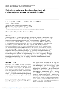 Epidemics of Squirrelpox Virus Disease in Red Squirrels ( Sciurus Vulgaris)