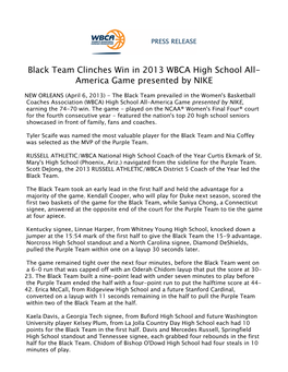 Black Team Clinches Win in 2013 WBCA High School All-America