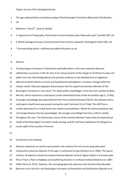 Target: Journal of the Geological Society 1 the Age, Palaeoclimate