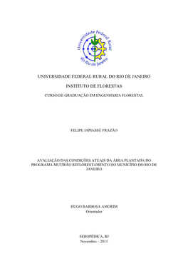 Universidade Federal Rural Do Rio De Janeiro Instituto De Florestas Curso De Graduação Em Engenharia Florestal