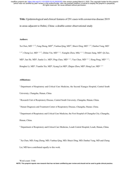 Epidemiological and Clinical Features of 291 Cases with Coronavirus Disease 2019 in Areas Adjacent to Hubei, China: a Double-Cen