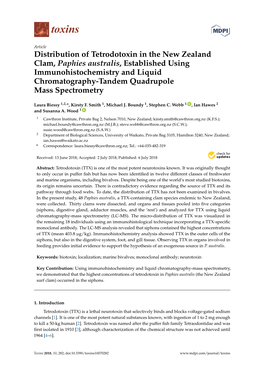 Distribution of Tetrodotoxin in the New Zealand Clam, Paphies Australis, Established Using Immunohistochemistry and Liquid Chrom