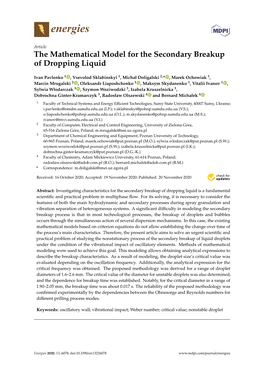 The Mathematical Model for the Secondary Breakup of Dropping Liquid