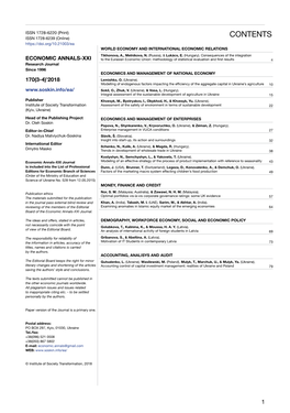 CONTENTS WORLD ECONOMY and INTERNATIONAL ECONOMIC RELATIONS Tikhonova, A., Melnikova, N