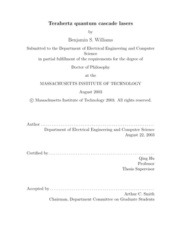 Terahertz Quantum Cascade Lasers Benjamin S. Williams