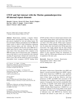 CTCF and Sp1 Interact with the Murine Gammaherpesvirus 68 Internal Repeat Elements