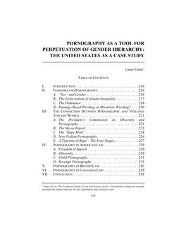 Pornography As a Tool for Perpetuation of Gender Hierarchy: the United States As a Case Study